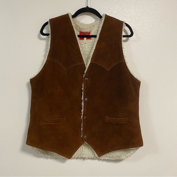 Pypsa Vest Mens size 44 Brown Suede Leather Sherpa lined Vest - Picture 1 of 14